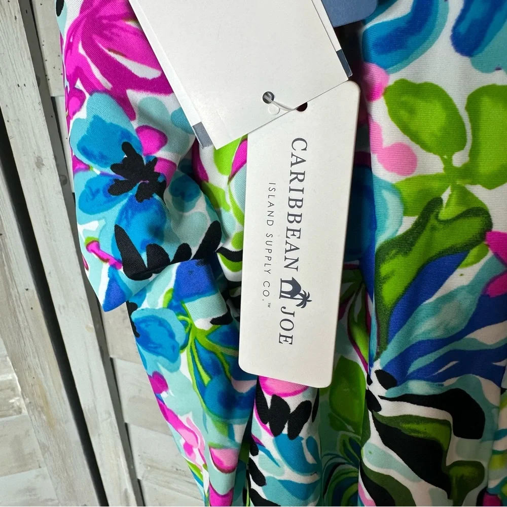 Caribbean Joe tiered bandeau floral 1 piece swimsuit removable straps Small NWT